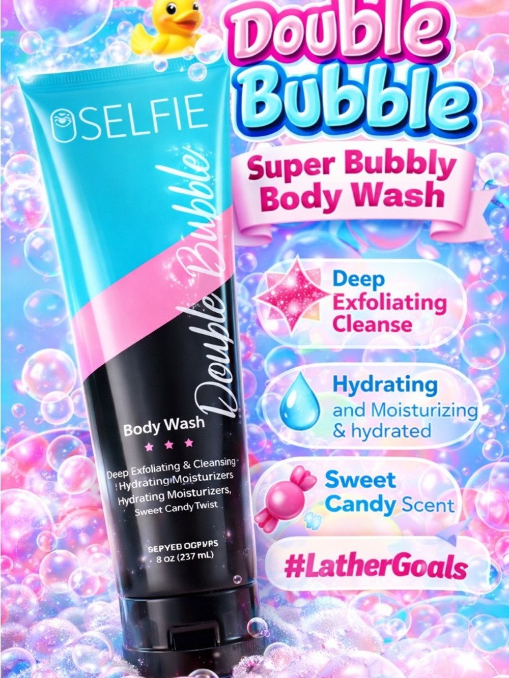 Selfie Double Bubble Super Bubbly Body Wash — Pink & Teal